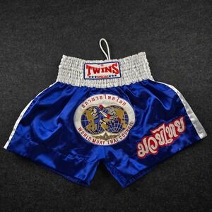 Twins Special Muay Thai Satin Shorts Blue White World Council Kickboxing Men's L